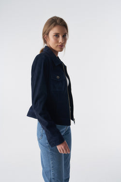 Image of Wildlederjacke mit Reißverschluss im Denim-Stil, Marineblau