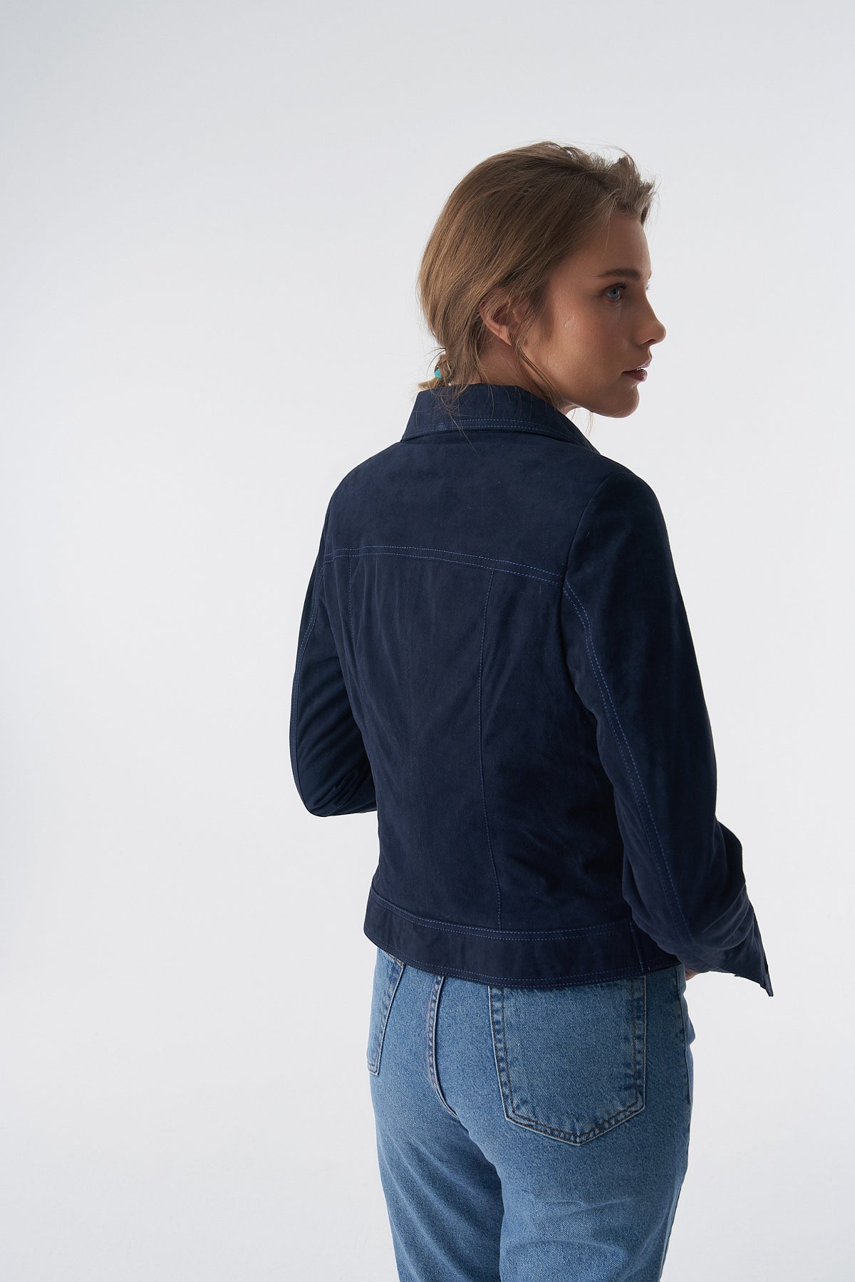 Wildlederjacke mit Reißverschluss im Denim-Stil, Marineblau