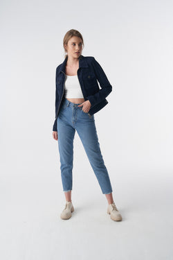 Image of Wildlederjacke mit Reißverschluss im Denim-Stil, Marineblau