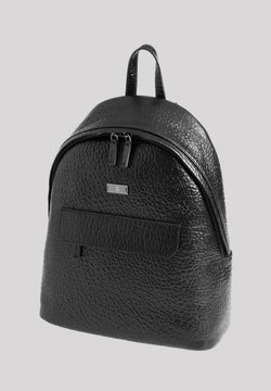 Image of Rucksack aus echtem Leder mit Elefantenmuster, Elefantenmuster schwarz