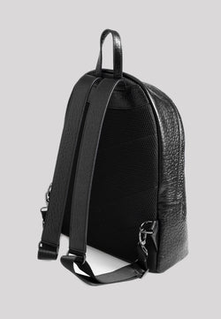 Image of Rucksack aus echtem Leder mit Elefantenmuster, Elefantenmuster schwarz