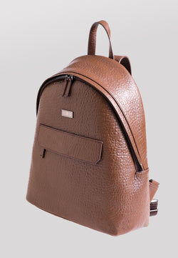 Image of Rucksack aus echtem Leder mit Elefantenmuster, Elefantenmuster braun