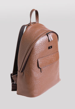 Image of Rucksack aus echtem Leder mit Elefantenmuster, Elefantenmuster braun