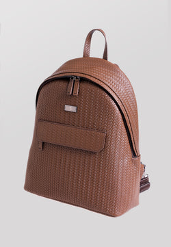 Image of Rucksack aus echtem Leder, Webmuster Braun