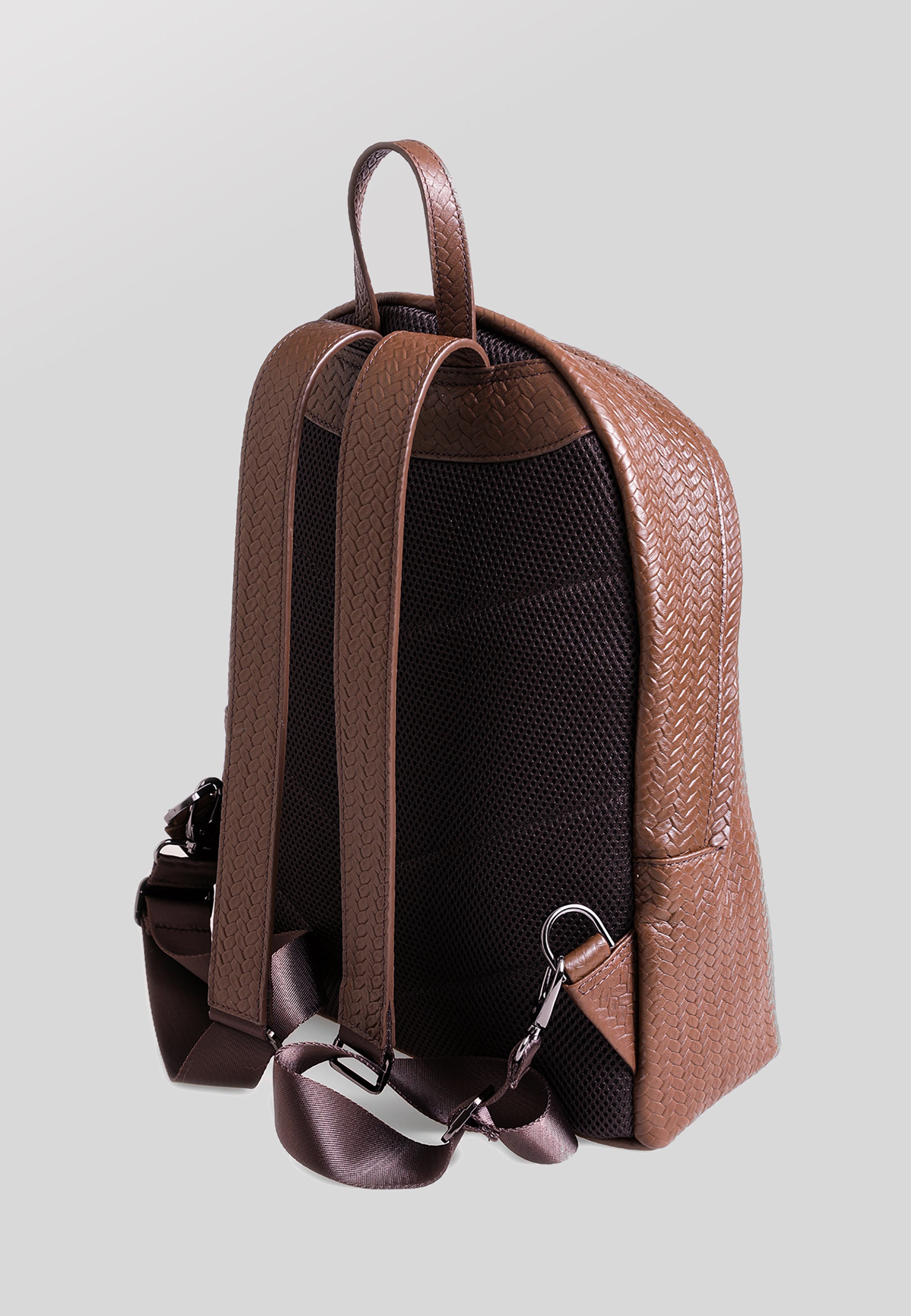 Rucksack aus echtem Leder, Webmuster Braun