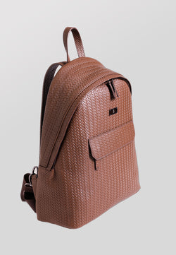 Image of Rucksack aus echtem Leder, Webmuster Braun