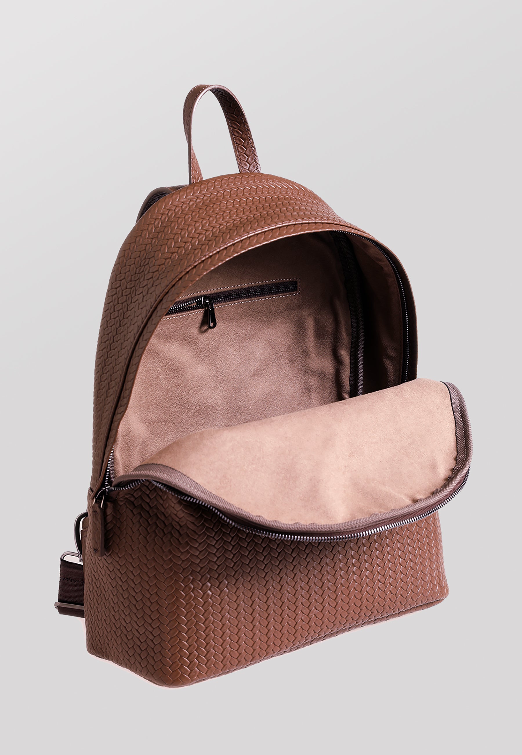 Rucksack aus echtem Leder, Webmuster Braun