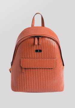 Image of Rucksack aus echtem Leder, Webmuster Hellbraun