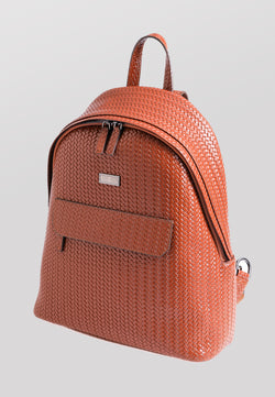 Image of Rucksack aus echtem Leder, Webmuster Hellbraun