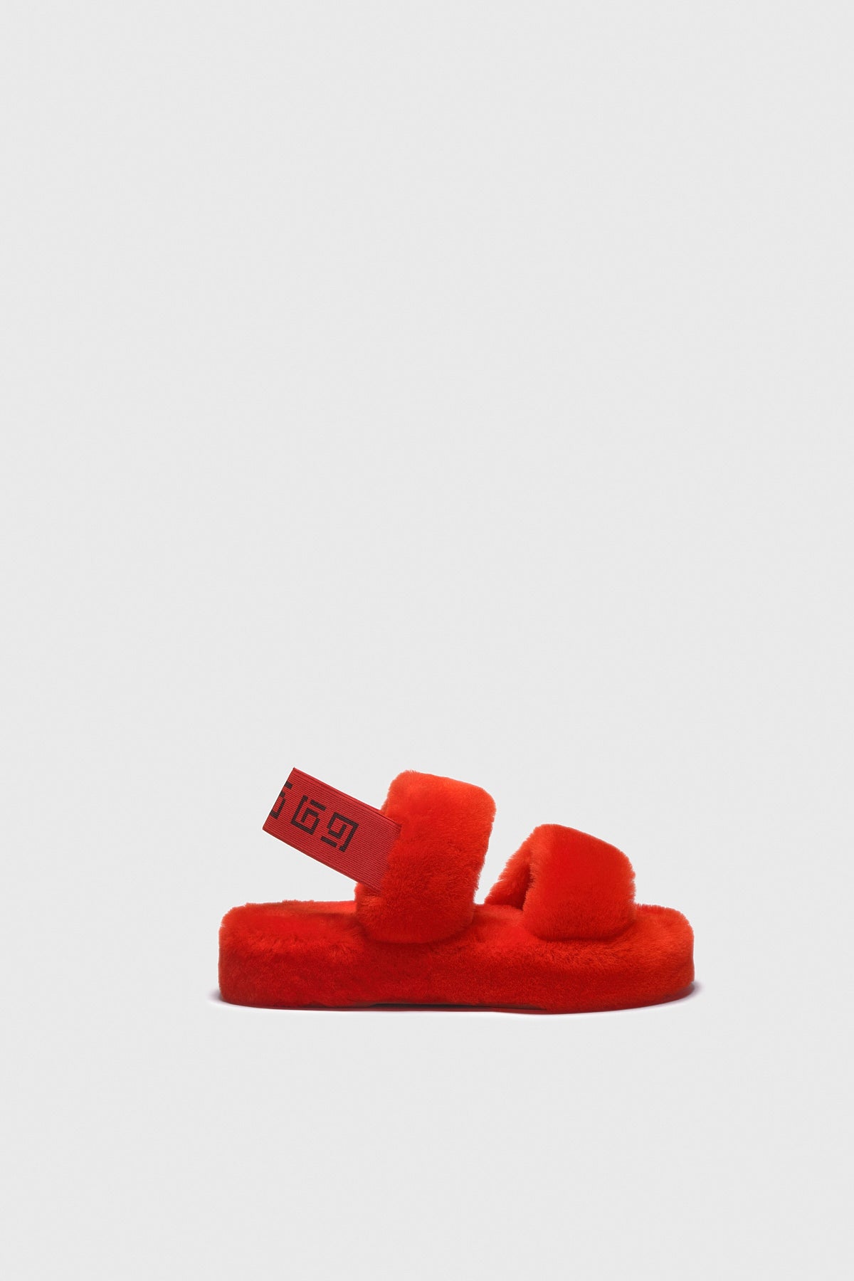 Damen Shearling Double Stripe Slides, Rote Wolle