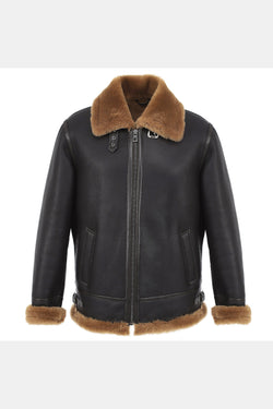 Image of Fliegerjacke aus Lammfell für Herren, seidiges Braun mit Ginger Wool