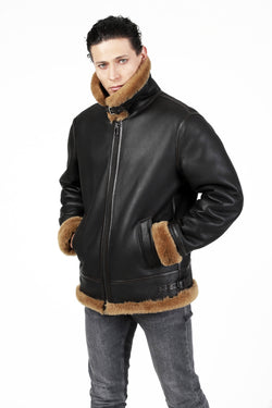 Image of Fliegerjacke aus Lammfell für Herren, seidiges Braun mit Ginger Wool