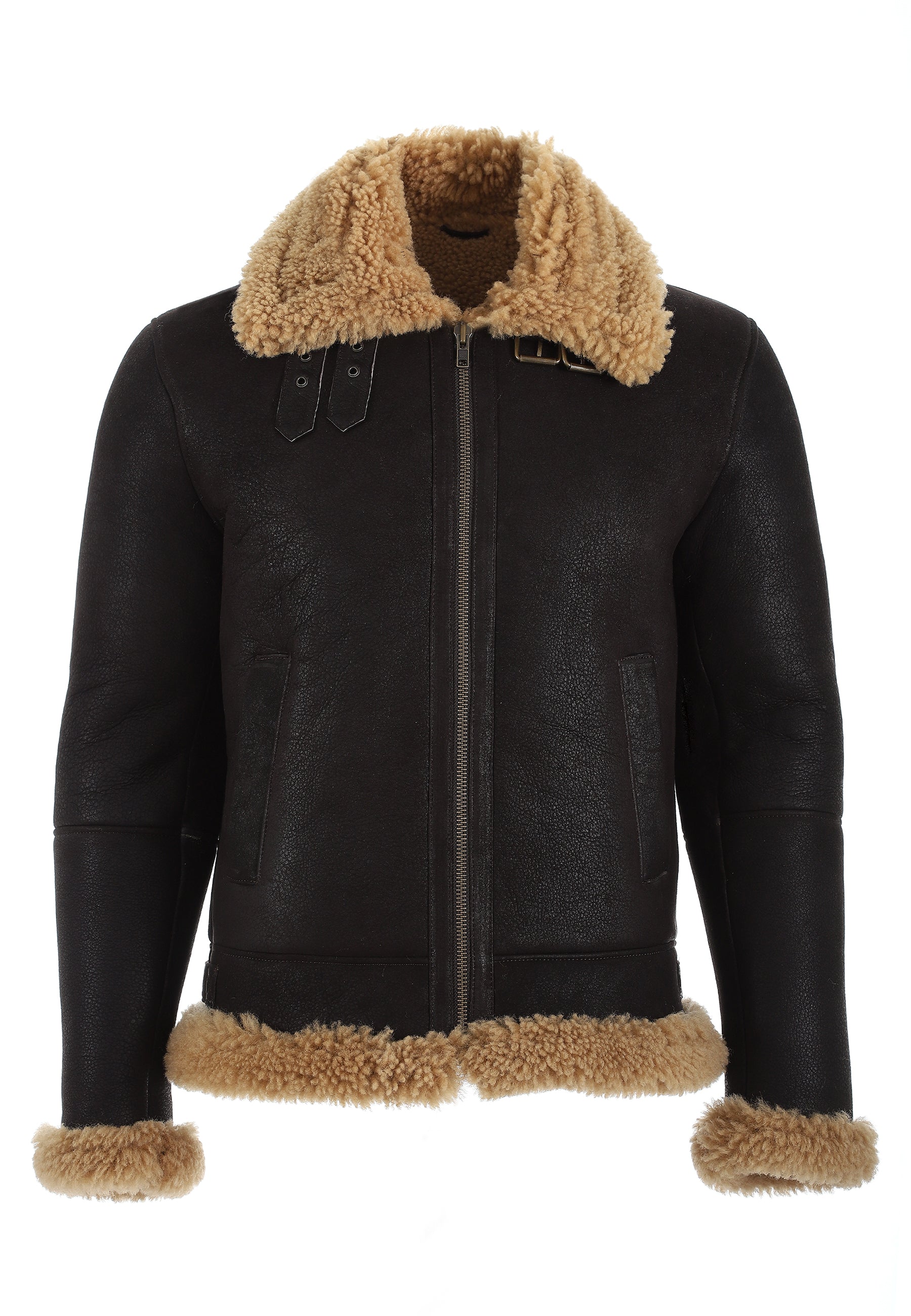 Herren Shearling RAF B3 Fliegerjacke, Braun verwaschen mit Ginger Curly Wool