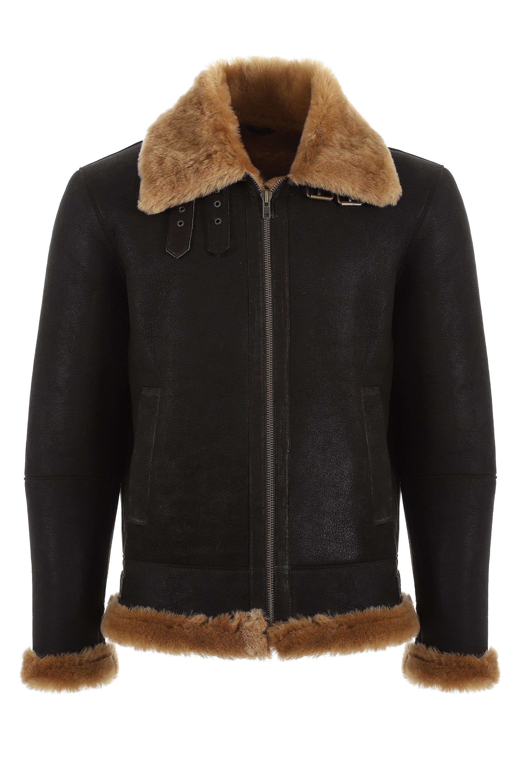 Herren Shearling RAF B3 Fliegerjacke, gewaschenes Braun mit Ingwerwolle