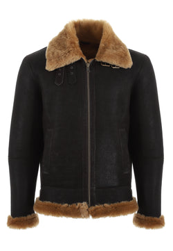 Image of Herren Shearling RAF B3 Fliegerjacke, gewaschenes Braun mit Ingwerwolle