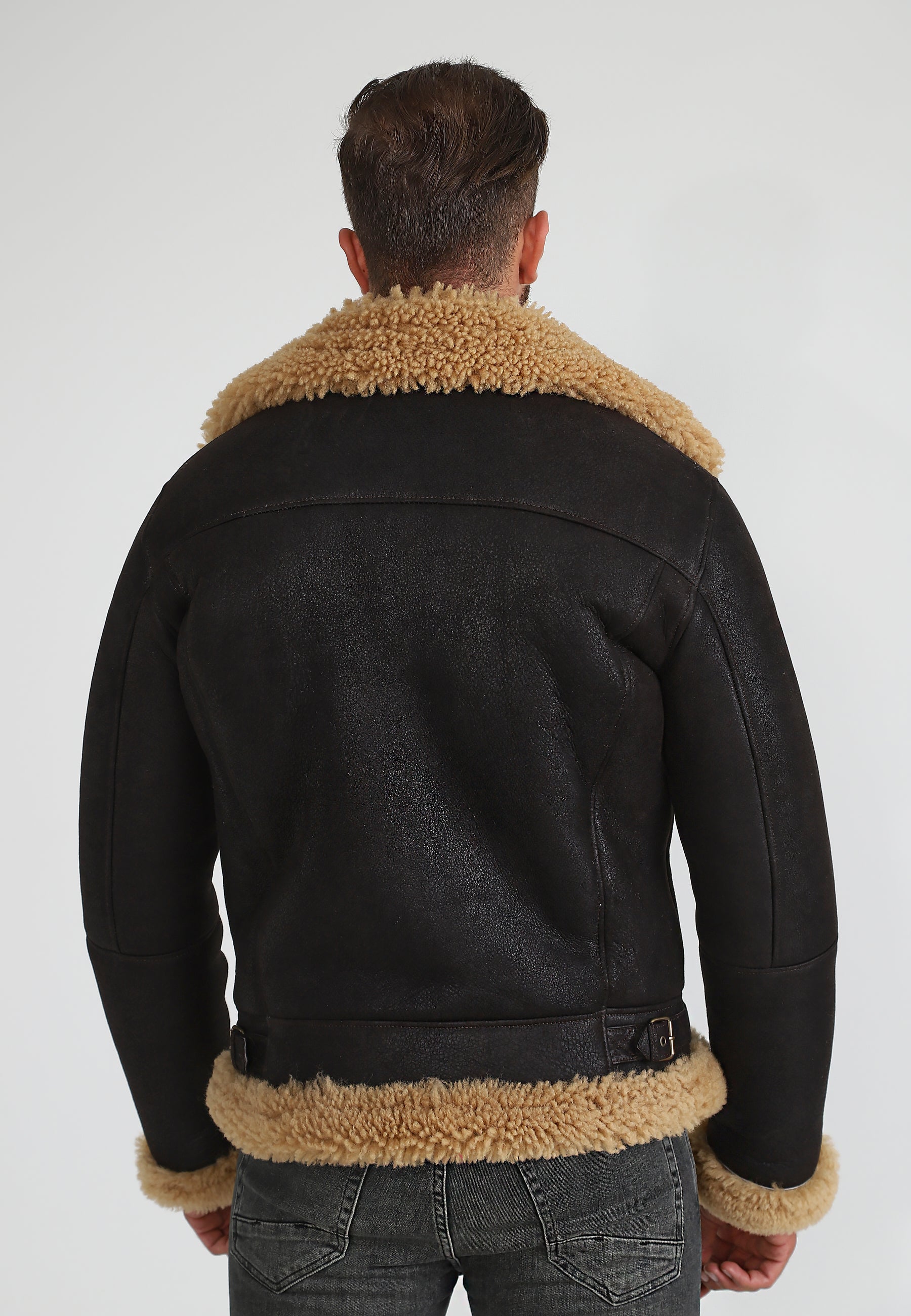 Herren Shearling RAF B3 Fliegerjacke, Braun verwaschen mit Ginger Curly Wool