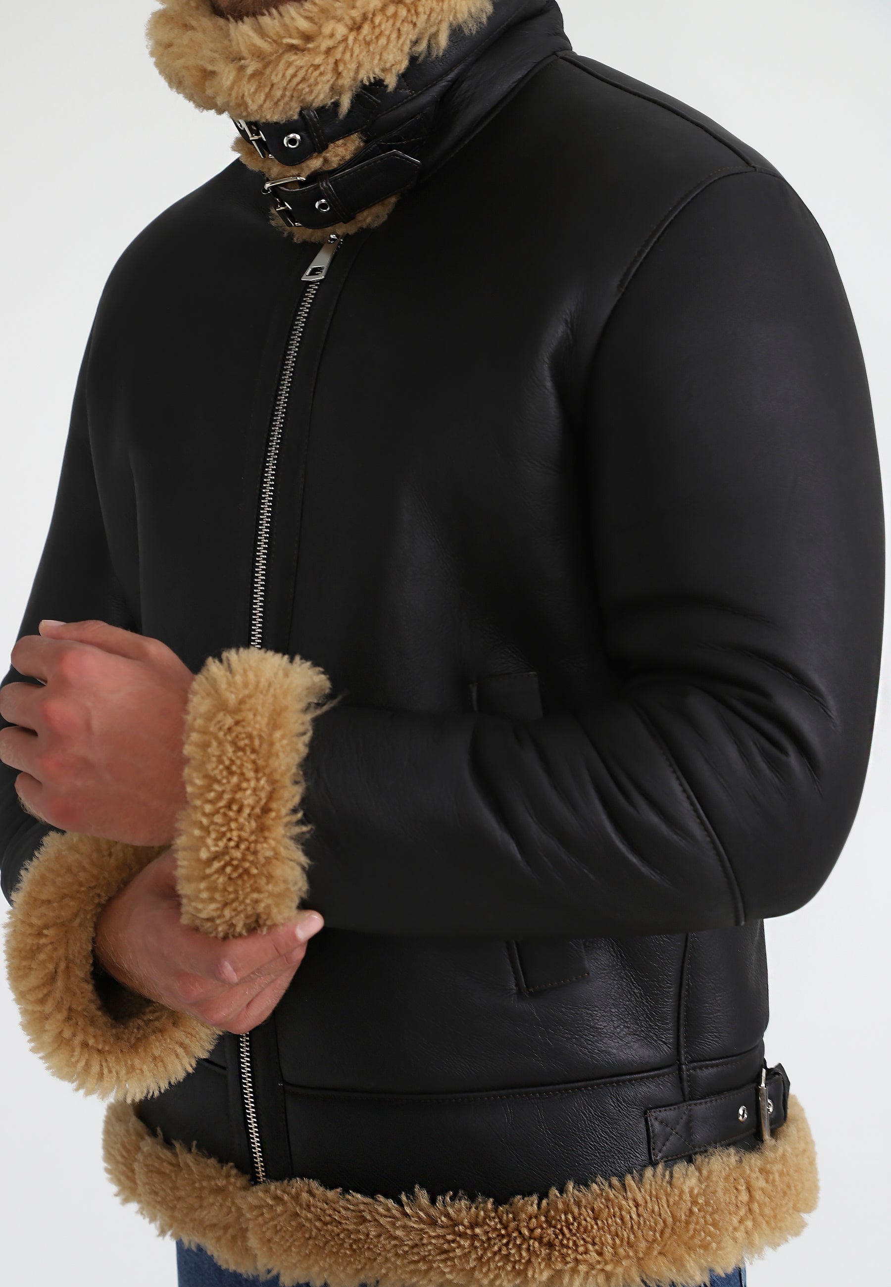 Herren Shearling RAF B3 Fliegerjacke, seidiges Braun mit Ginger Curly Wool