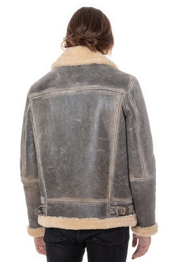 Image of Herren Shearling RAF B3 Fliegerjacke, Distressed Grey mit beige gelockter Wolle