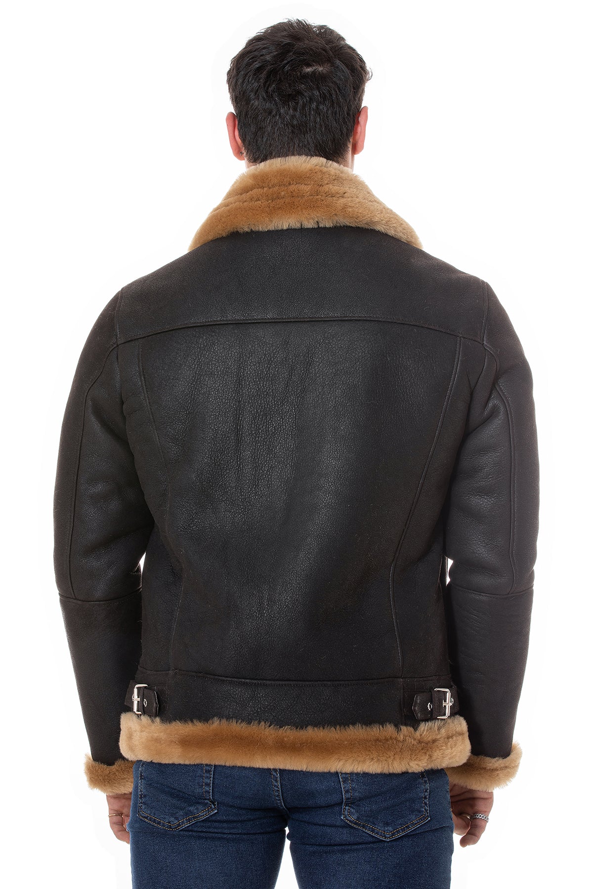 Herren Shearling RAF B3 Fliegerjacke, gewaschenes Braun mit Ingwerwolle