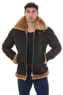 Image of Herren Shearling RAF B3 Fliegerjacke, gewaschenes Braun mit Ingwerwolle