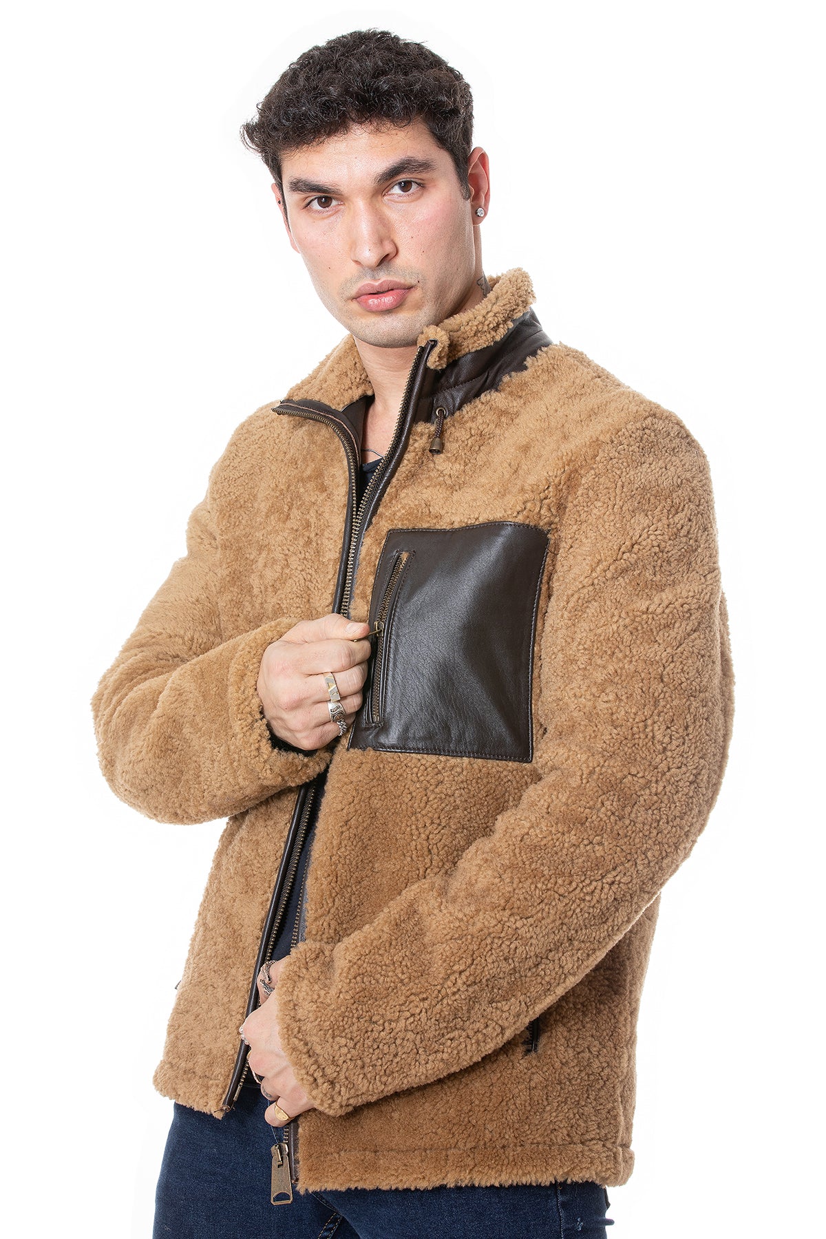 Shearling Teddy Coat für Herren, Ginger Curly Outer Wool