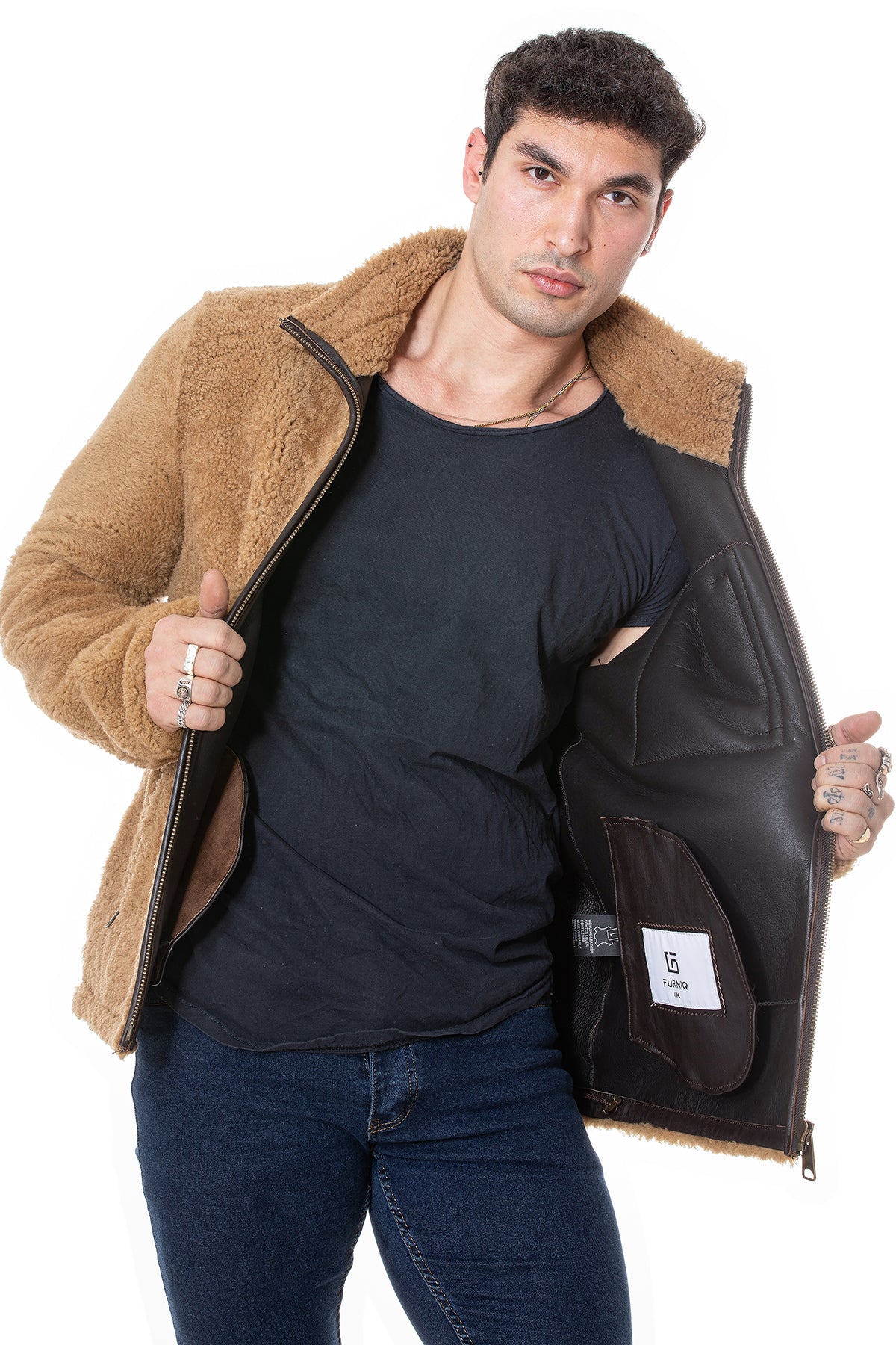 Shearling Teddy Coat für Herren, Ginger Curly Outer Wool