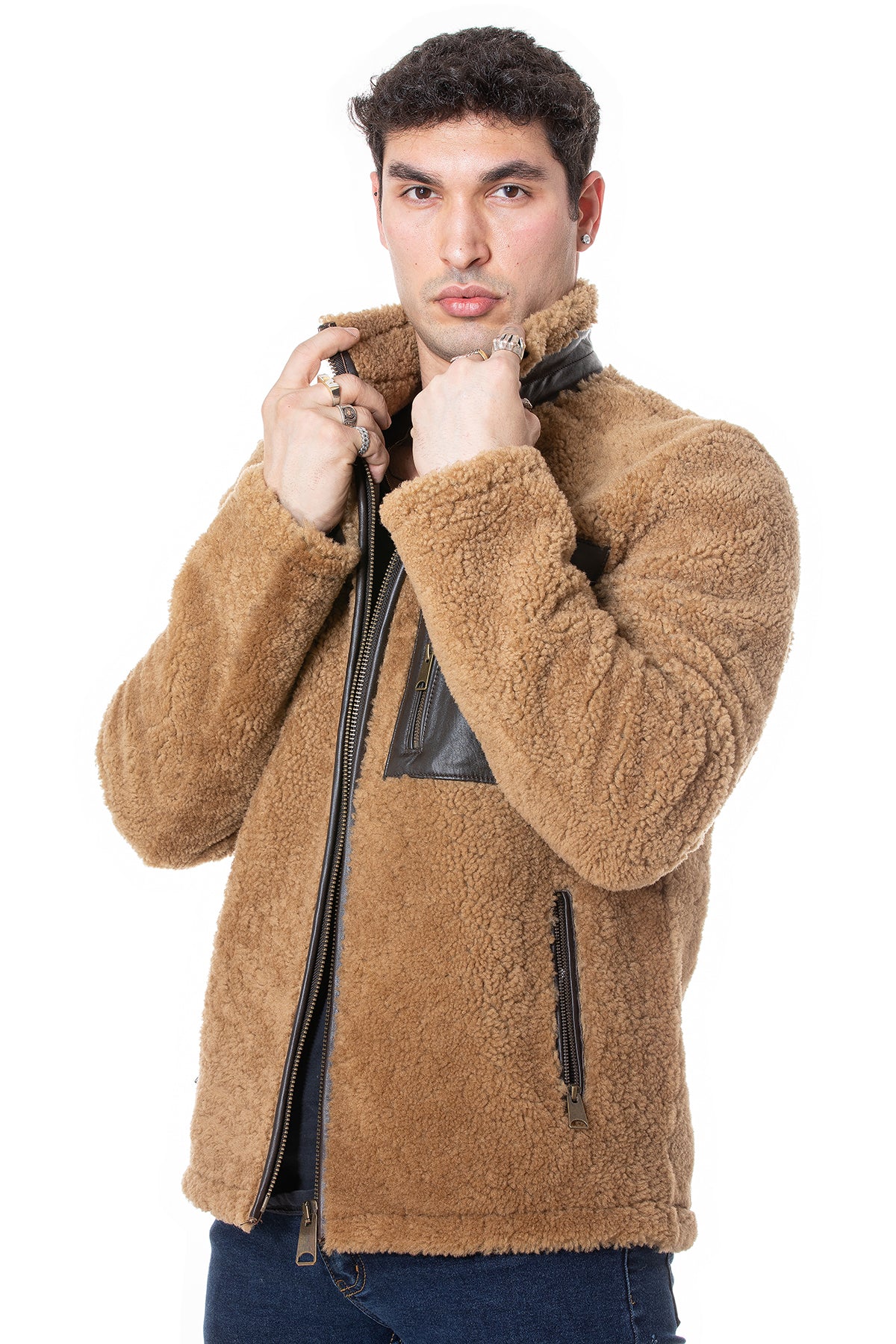 Shearling Teddy Coat für Herren, Ginger Curly Outer Wool