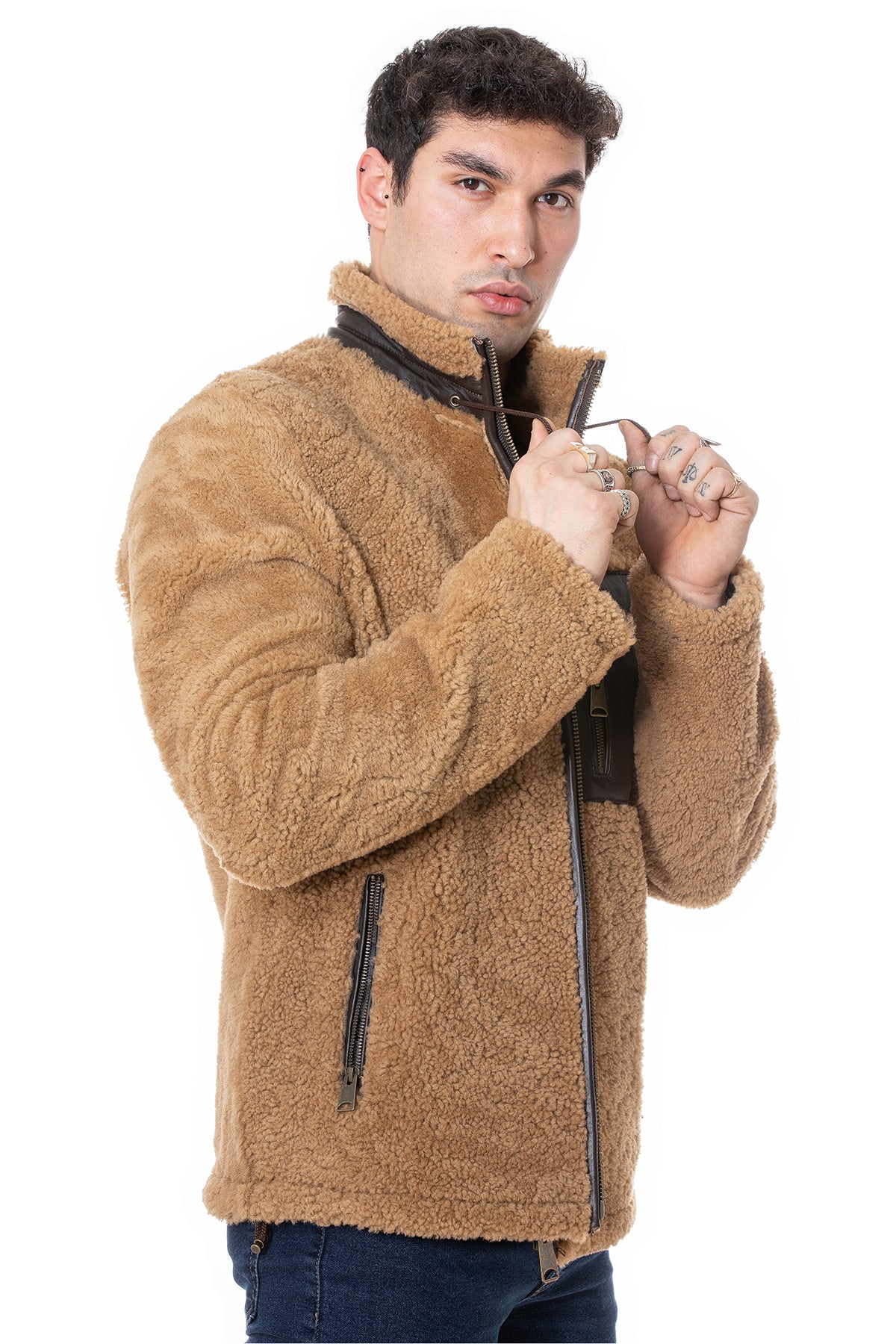 Shearling Teddy Coat für Herren, Ginger Curly Outer Wool