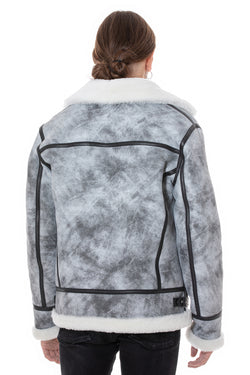 Image of Lammfell-Bikerjacke für Herren, Natural Dying Grey mit weißer Wolle