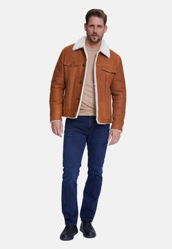 Image of Men's Shearling Casual Jacket, Washed Whiskey