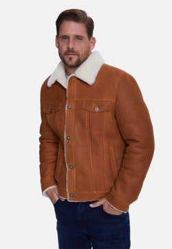 Image of Men's Shearling Casual Jacket, Washed Whiskey