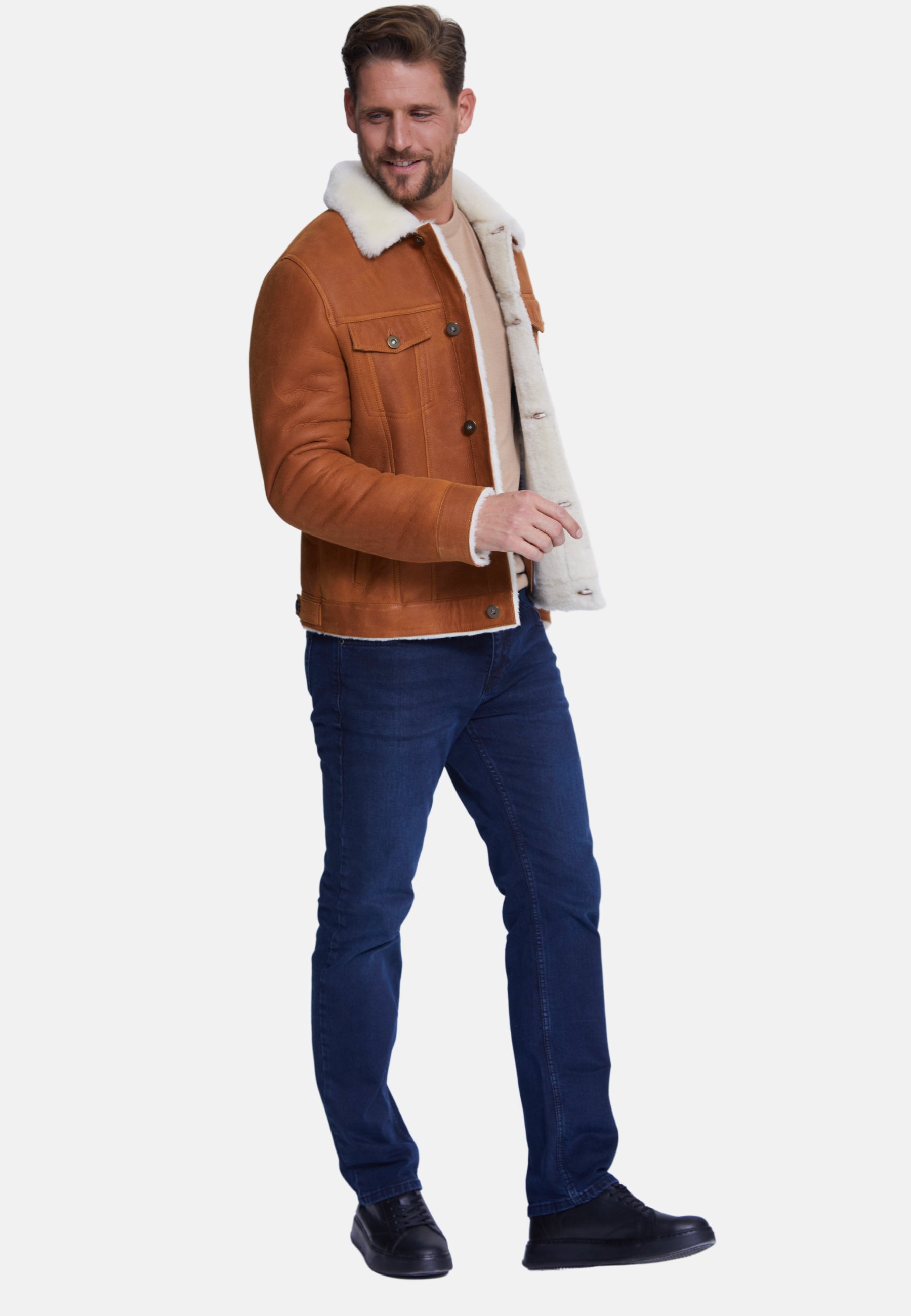 Men's Shearling Casual Jacket, Washed Whiskey