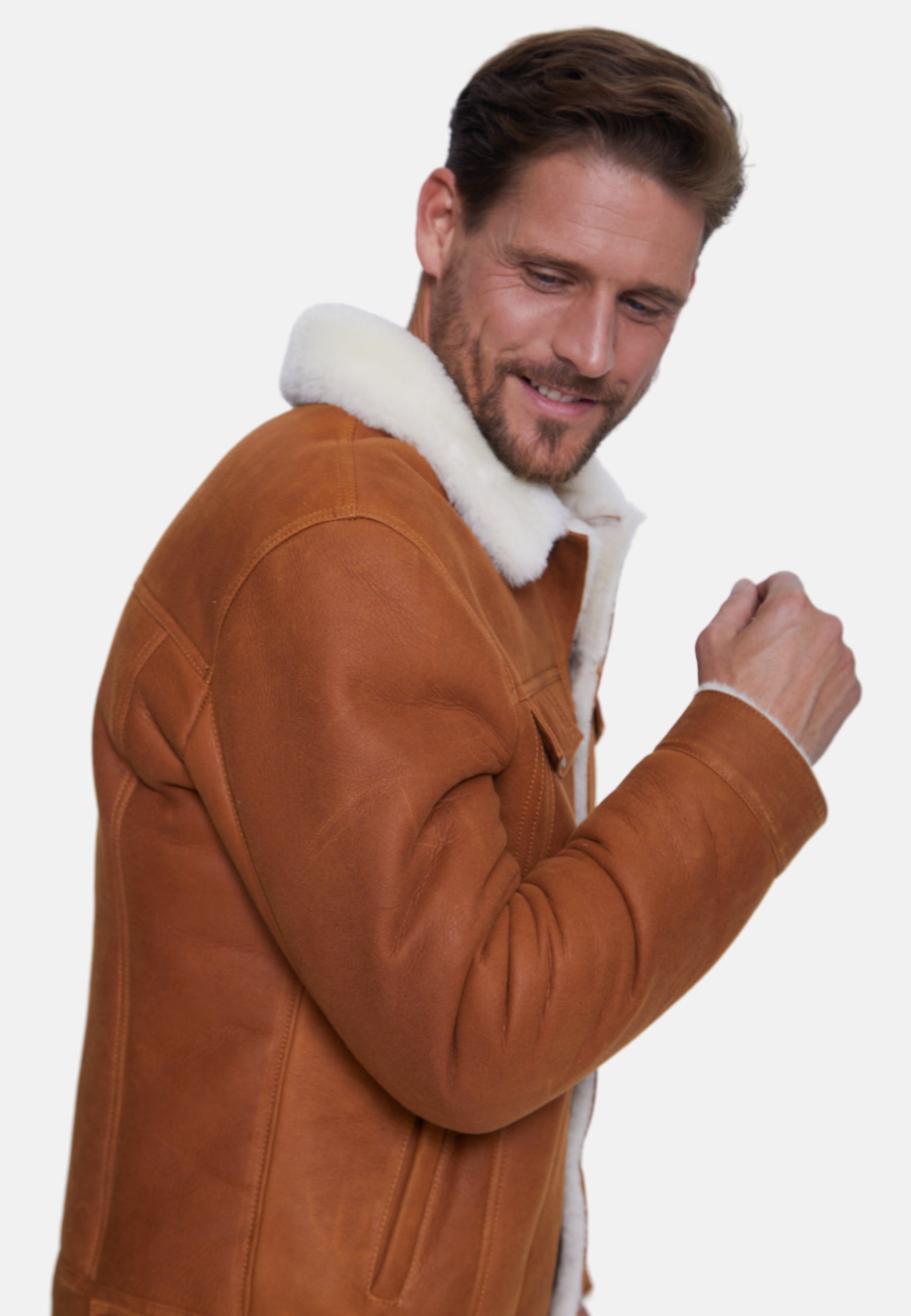 Men's Shearling Casual Jacket, Washed Whiskey