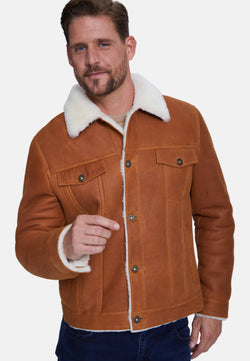 Image of Men's Shearling Casual Jacket, Washed Whiskey