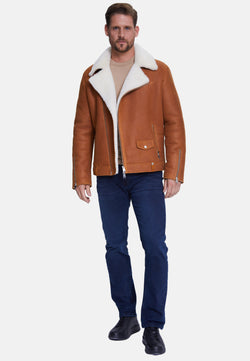 Image of Men's Fashion Jacket, Washed Whiskey With White Wool