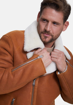 Image of Men's Fashion Jacket, Washed Whiskey With White Wool