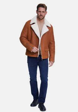 Image of Men's Fashion Jacket, Washed Whiskey With White Wool