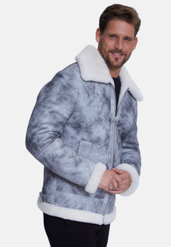 Image of Men's Shearling Aviator Jacket, Jungle Greey White Wool