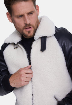 Image of Men's Shearling Jacket, Silky Black With White Curly Wool