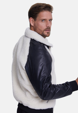 Image of Men's Shearling Jacket, Silky Black With White Curly Wool