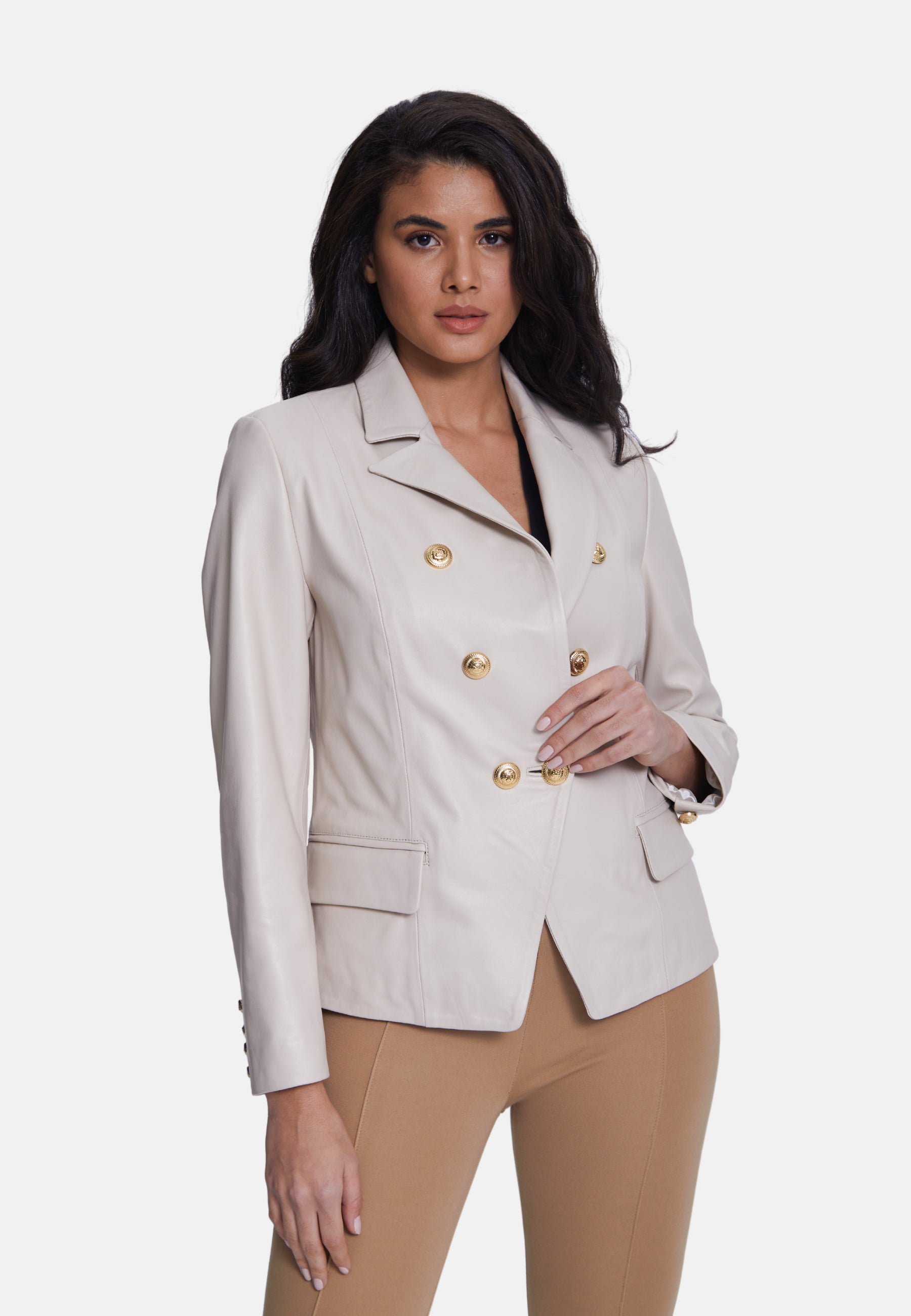 Genuine Leather Blazer Jacket, Beige