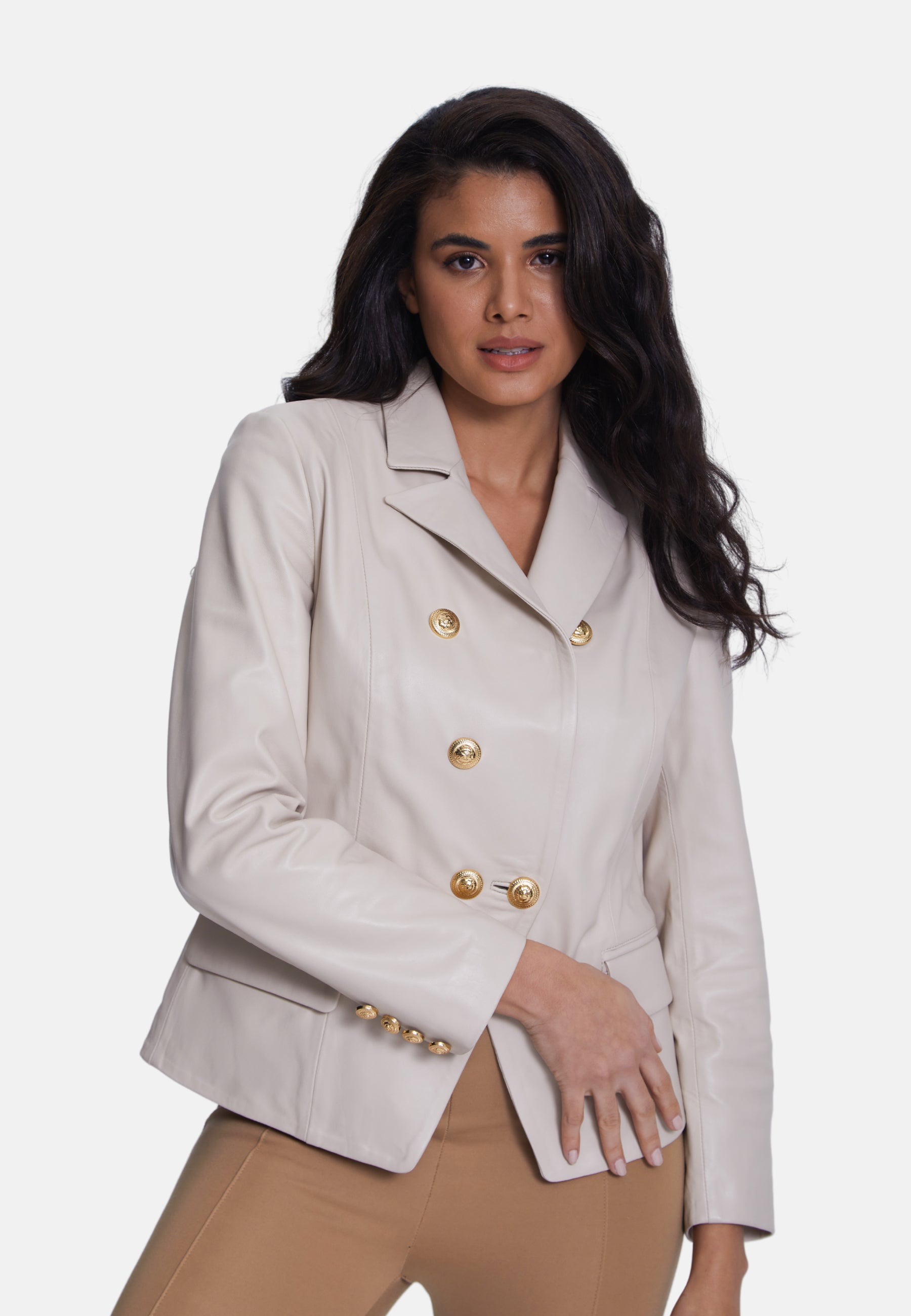 Genuine Leather Blazer Jacket, Beige