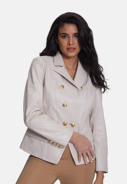 Image of Genuine Leather Blazer Jacket, Beige