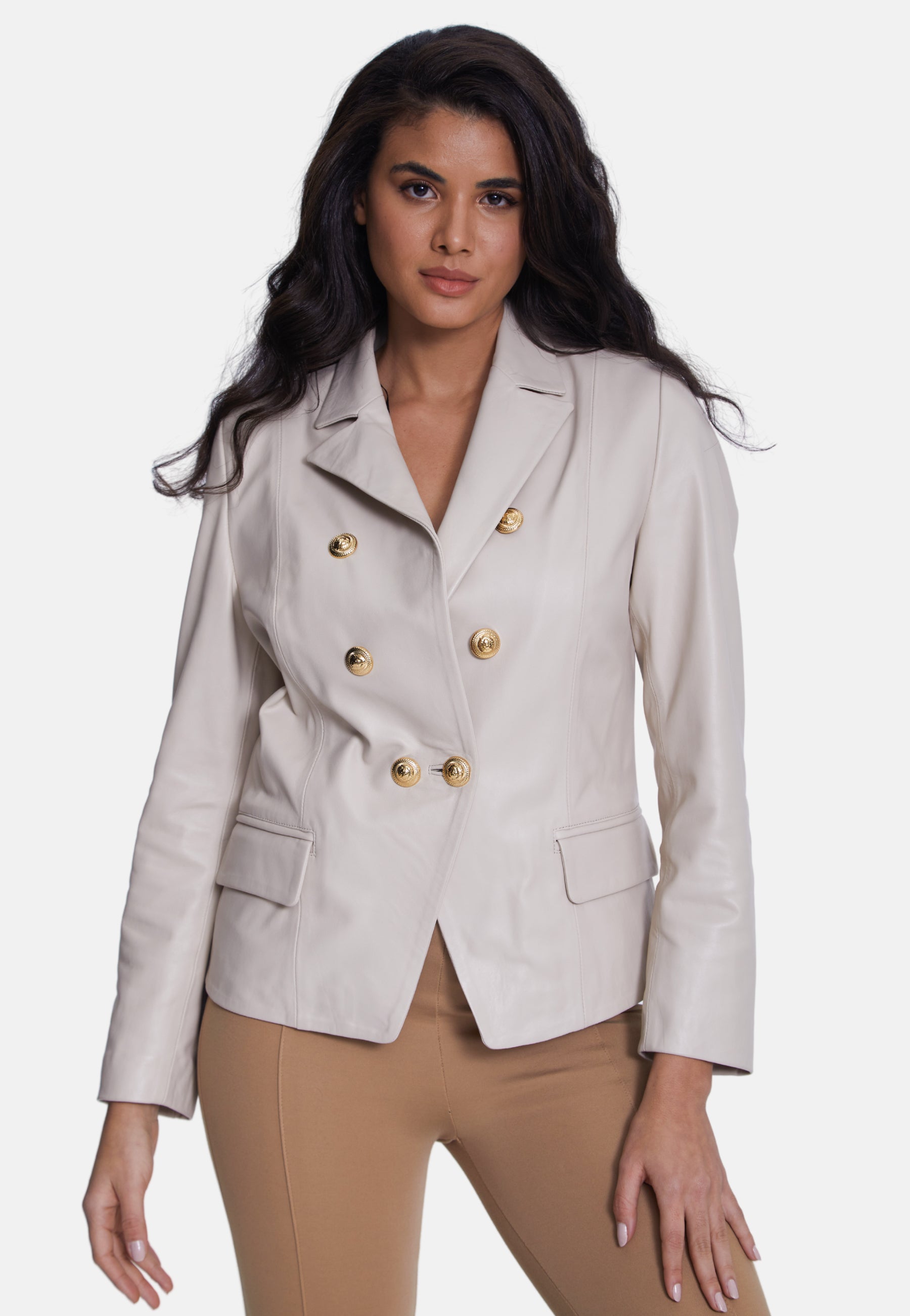 Genuine Leather Blazer Jacket, Beige