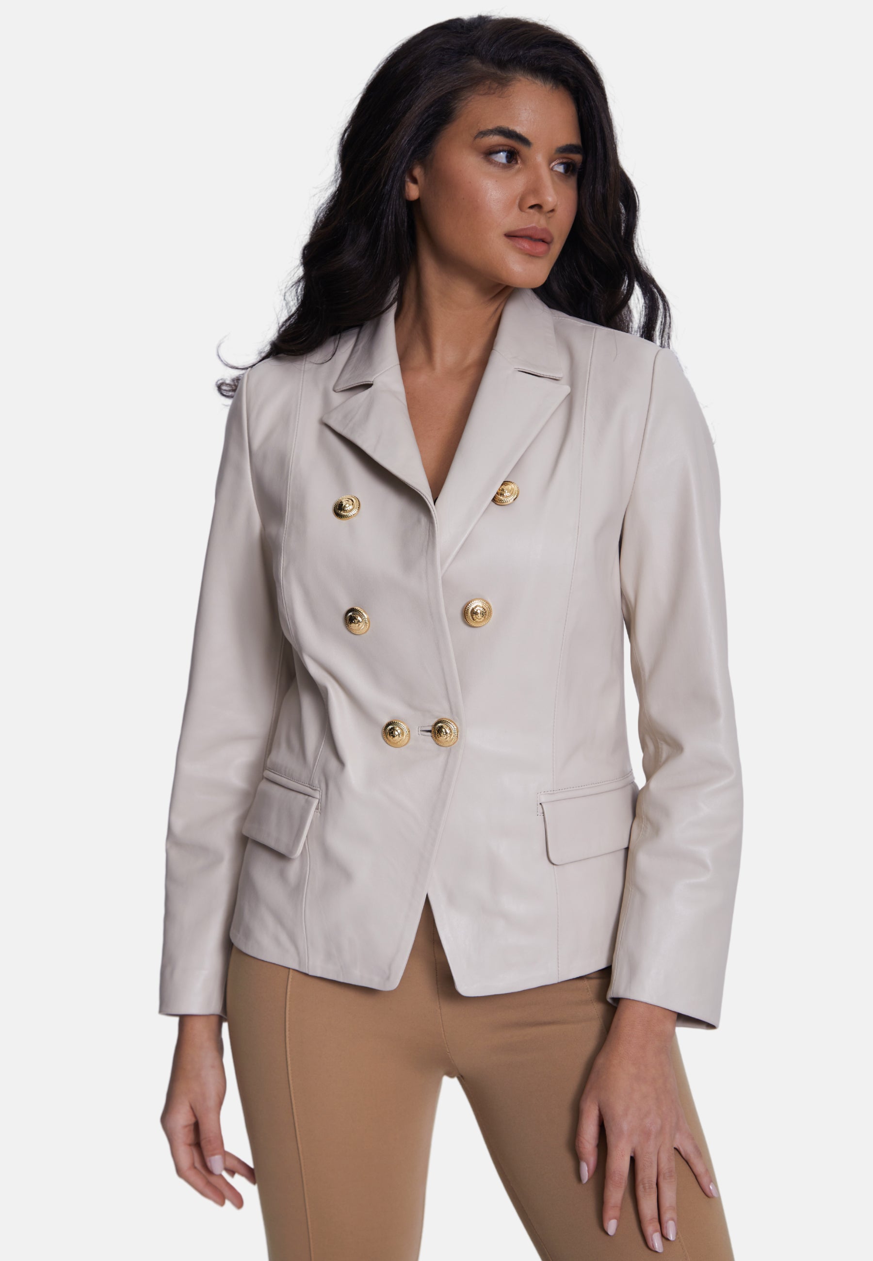 Genuine Leather Blazer Jacket, Beige