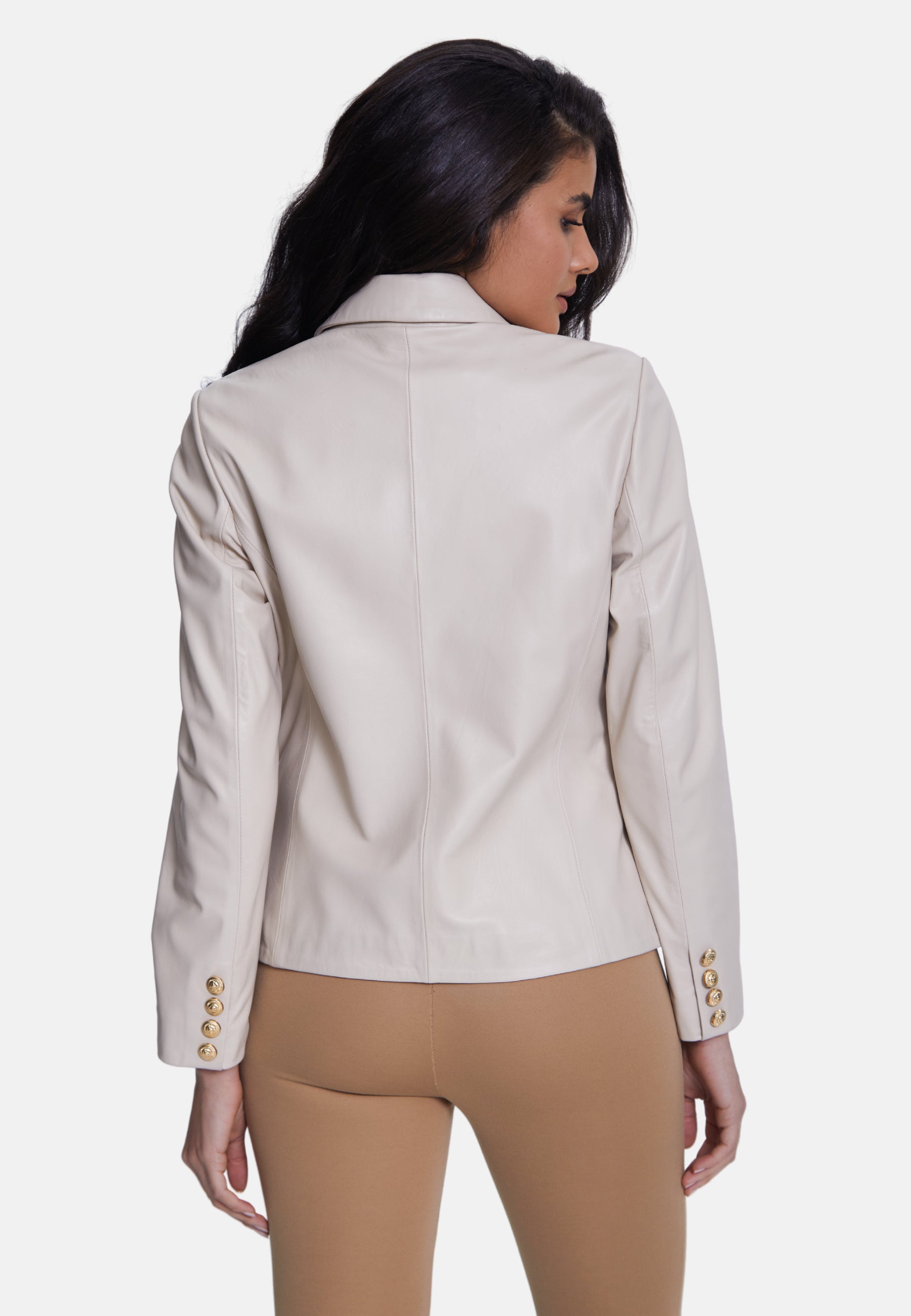 Genuine Leather Blazer Jacket, Beige