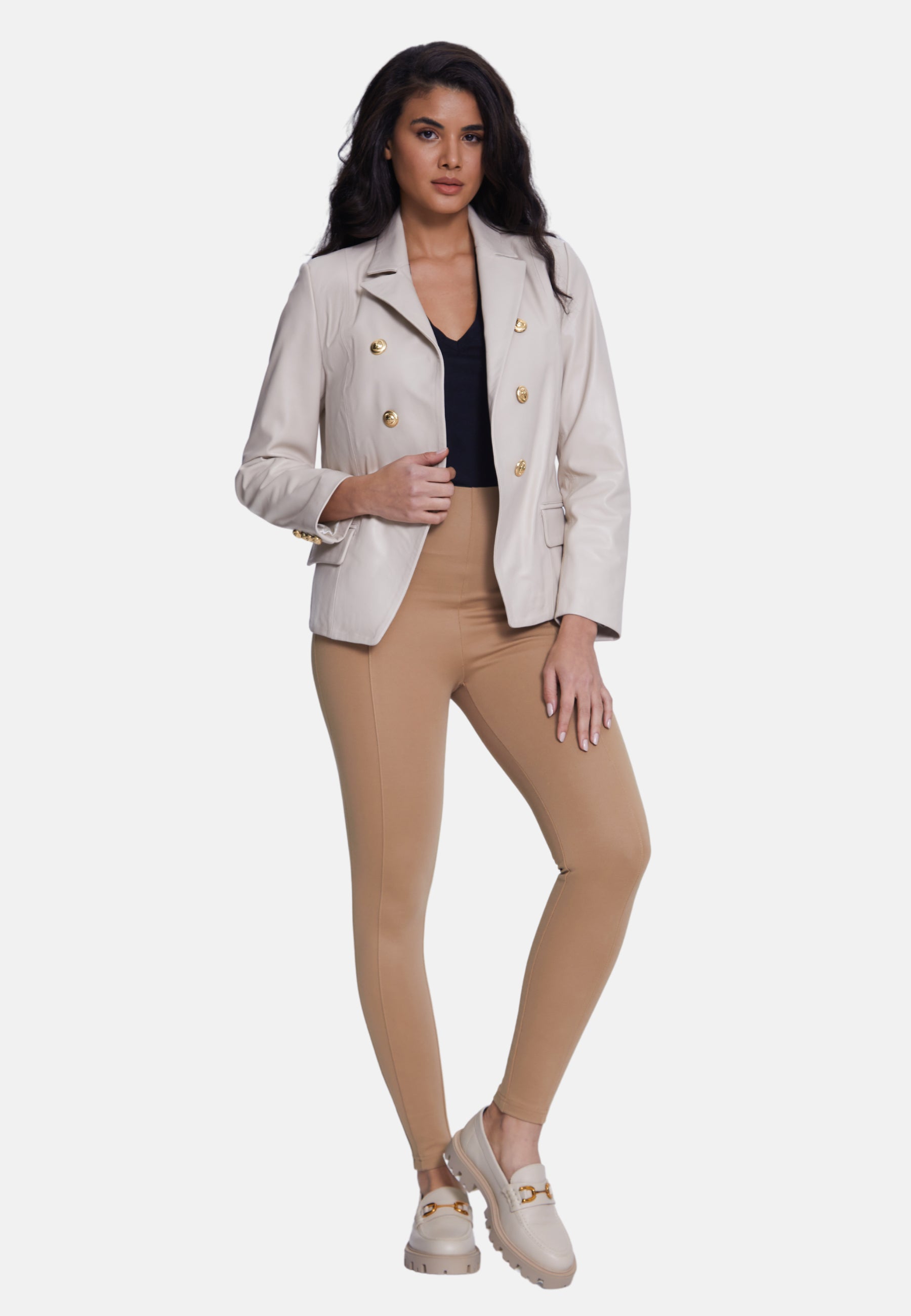 Genuine Leather Blazer Jacket, Beige