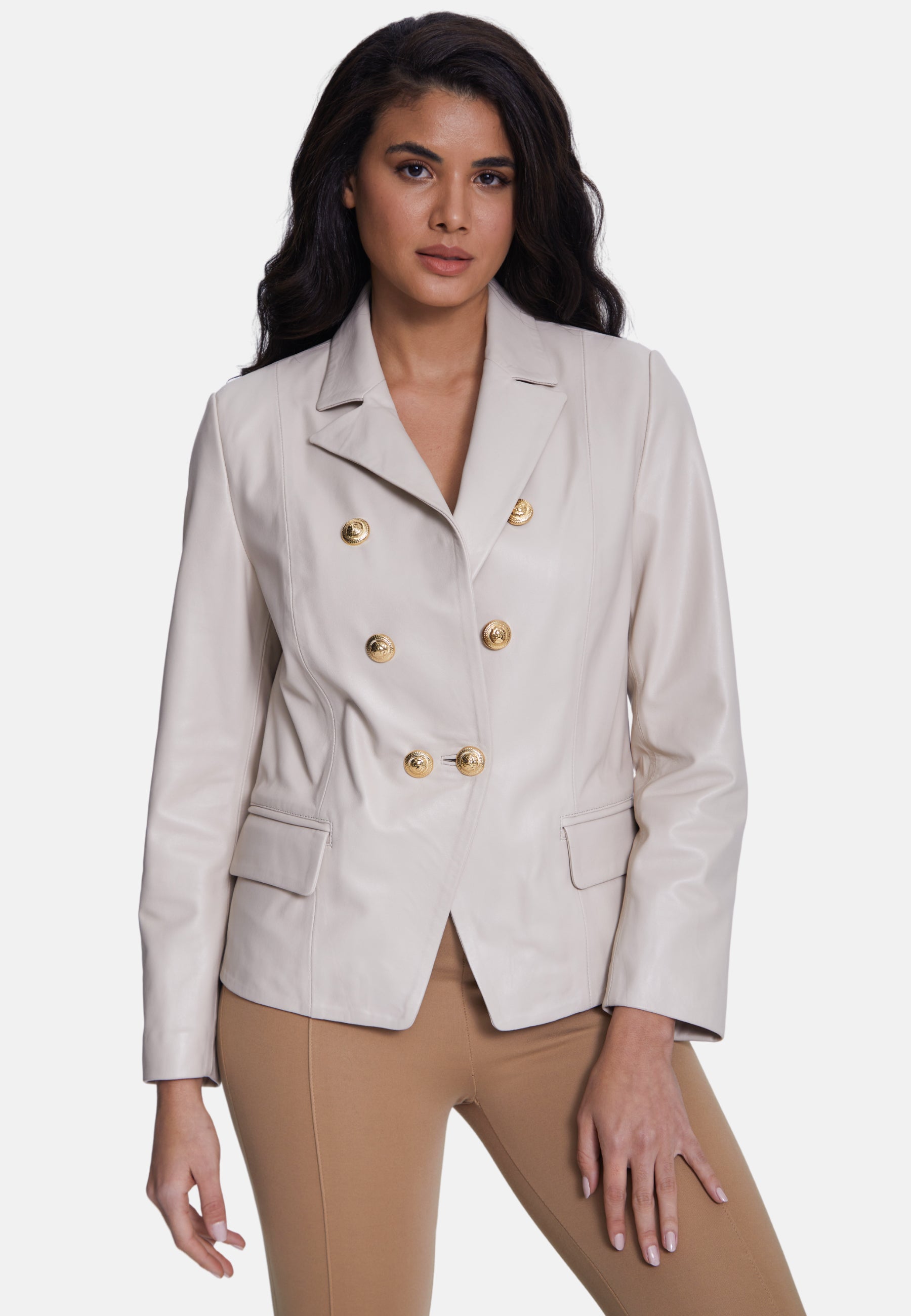 Genuine Leather Blazer Jacket, Beige