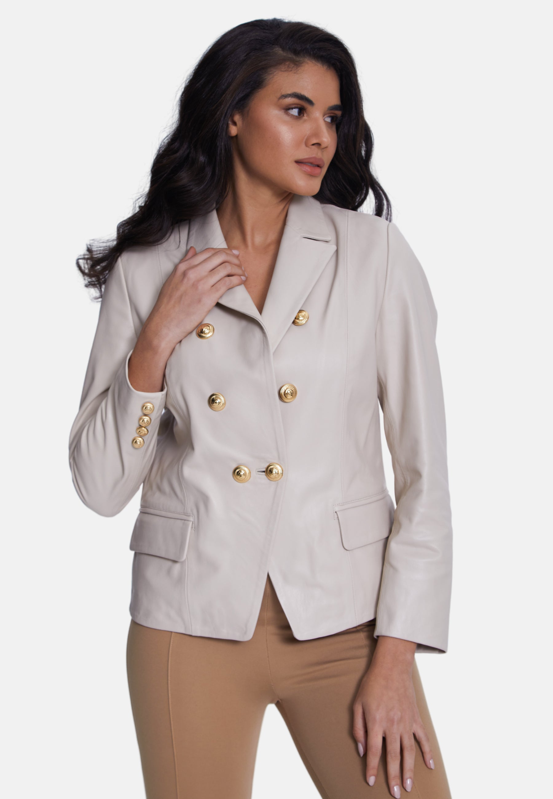 Genuine Leather Blazer Jacket, Beige