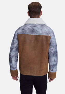 Image of Men's Fashion Jacket, Stoning Light Brown With White Curly Wool